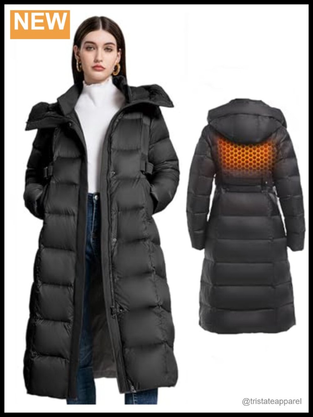 Women's Full Length 800 Fill Duck Down Coat Hooded Puffer